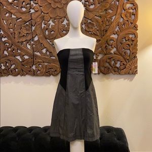 Black and grey strapless dress by Calvin Klein